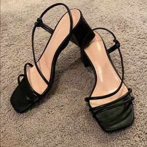 Square toe black heeled sandals sz 8